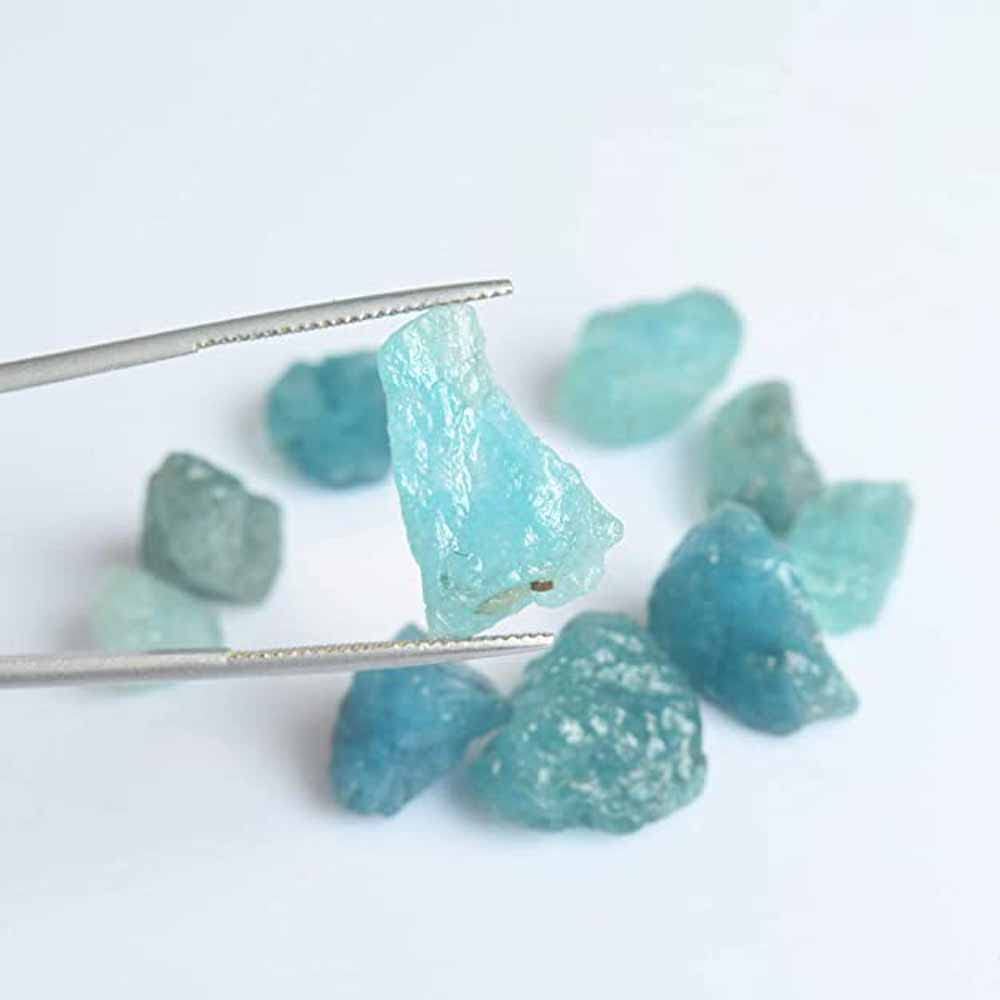 6 Pierres Aigue-marine Naturelles Brutes Bleues 15-18mm - Pour Bijouterie