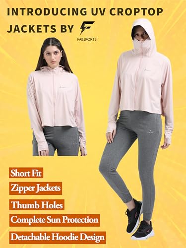 Image of FabSports Women's Croptop UV Protection Sun Screen Jacket, Full Zip Sun Protection Clothing, Lightweight with UPF 50+ Protection for Outdoors, with Pockets, Sun Protective Clothing for Women