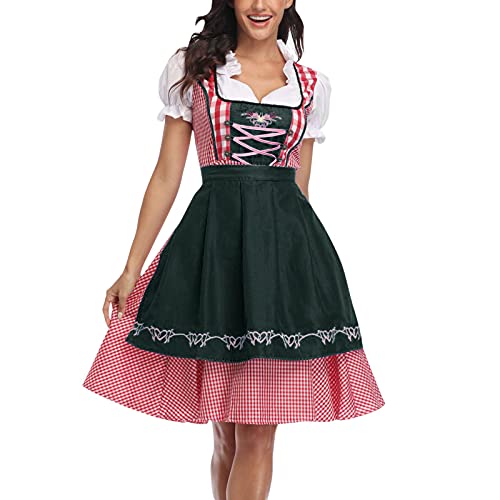 Dirndl Damen Midi - Trachtenkleid Damen Hochgeschlossen Dirndlkleid...