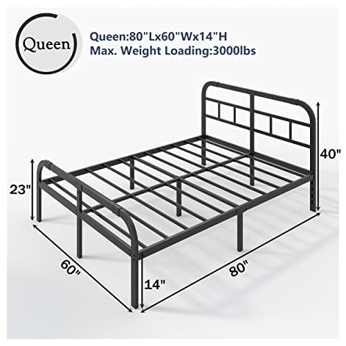 Artimorany Queen Bed Frame With Headboard And Footboard,14 Inch Heavy Duty, Queen Size Bed Frame Mattress Foundation, Noise Free, No Box Spring Needed, Easy Assembly, Black #TOP1