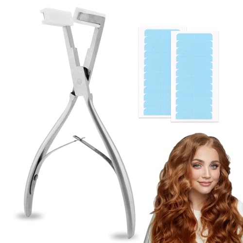 Tape In Extension Tool Stainless Steel Hair Extension Pliers with 2 Sheets Extension Tape Professional Tape-In Extensions Tool for Women Easy to Use