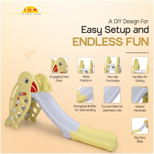Image of Toyzone Golden Sparrow Slide for Kids | Baby Play Slide | Indoor & Outdoor Kids Slider | Easy Assembly | Safe Rounded Design | BIS Certified | Made in India | Kids Slide for 2-8 Years, Upto 70 kgs