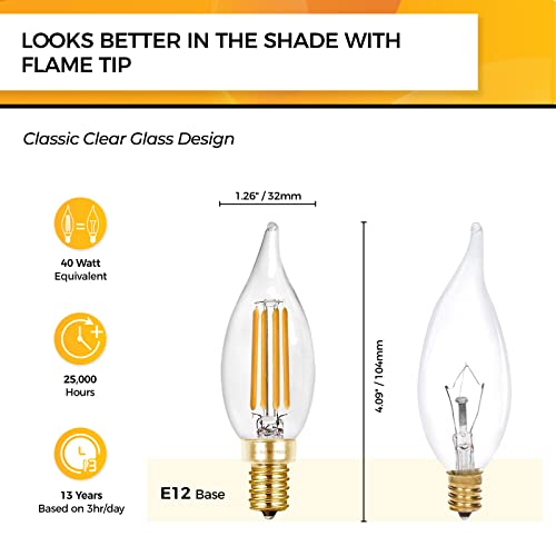 Hizashi 90+ Cri Led Candelabra Bulb 40W Equivalent E12 Led Bulb Dimmable 2700K Soft Warm White, Chandelier Light Bulbs, 4W 450Lm Flame Tip Ca10 Candle Light Bulbs, Ul Listed - 12 Pack #TOP1