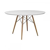 Mod Made Mid Century Modern Paris Tower Round Table Dining Table Wood Leg and top, White/Natural
