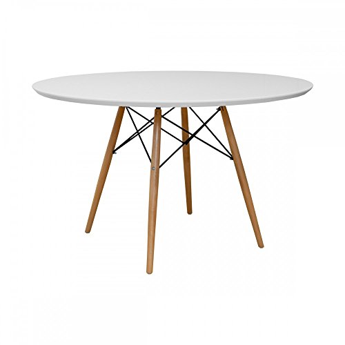Mod Made Paris Tower White Round Wood Dining Table for 4-6 People Mid-Century Inspired Design