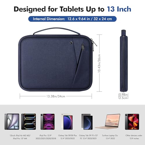 Image of MoKo 13 Inch Tablet Sleeve Carrying Case Padded Protective Bag with Handle | Fits iPad Air 13-inch M4, iPad Pro 13-inch M5, iPad Pro 12.9 M2 /M1 and Galaxy Tab S9 /S8 Plus 12.4-inch, Indigo