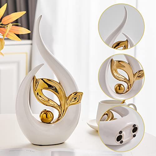Fjs Art Ceramic Statue For Home Decor, Table Decorations For Living Room Bedroom Office Table Centerpiece, Coffee Table Decor 12" H Modern Ceramic Abstract Art Sculpture Shelf Decor Accents.white Gold #TOP3