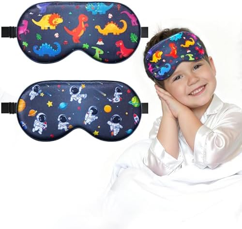 BeeVines Kids – 2er-Pack Schlafmasken aus 100% echter Maulbeerseide | Augenmasken im Originaldesign, hautfreundlicher Lichtschutz, verstellbares Band, ideal als Mitbringsel für unt