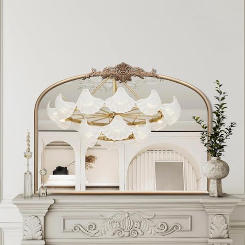 Besdomus Arched Vintage Gold Mirror: 32"x24" Large Champagne Gold Antique