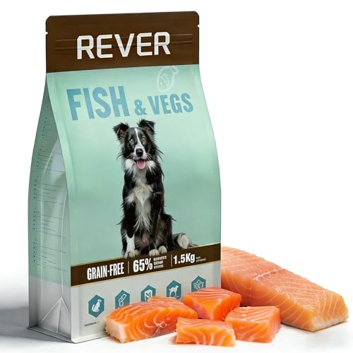 Pienso Seco Natural para Perros Adultos con Salmón (30%) y Pollo, Rever Sin Cereales, Rico en Omega para Digestión y Piel Sana – 1,5 kg