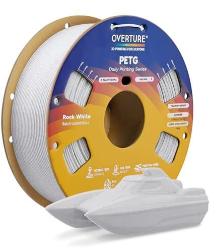 Image of OVERTURE Rock PETG Filament 1.75mm, High Speed 3D Printer Filament, Neatly Wound & Clog-Free, 1kg Spool (2.2lbs) Rapid PETG, Dimensional Accuracy + /- 0.02mm, Fit Most FDM Printers (Rock White)