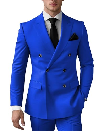 Men 2 Piece Regular Slim Fit Suits Prom Blazers Vest Pants Wedding Tuxedos Double Breasted Suits Set Business Formal ALV15