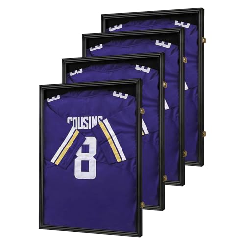 Image of Jinchuan Jersey Frame Display Case Large Frames Shadow Box Lockable with UV Protection for Baseball Basketball Football Soccer Hockey Sport Shirt Black