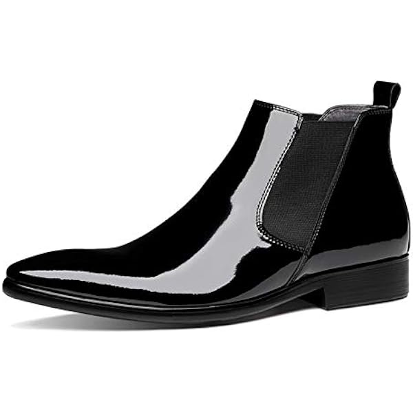 Rui Landed Patentowe skórzane buty Chelsea dla mężczyzn botki premium prawdziwa skóra wciągane styl wodoodporne łatwe w pielęgnacji szpiczasty nosek blokowy obcas