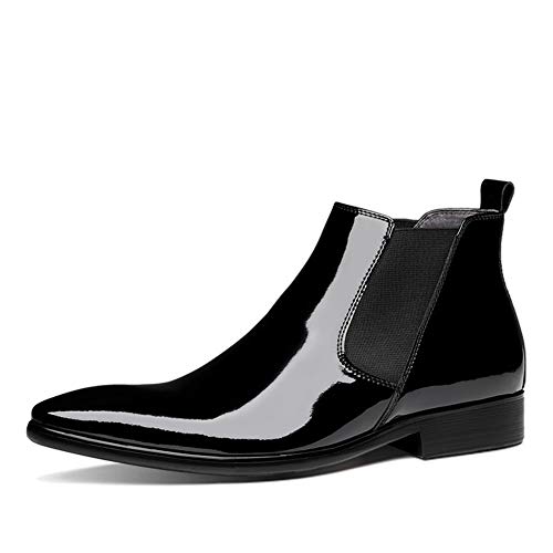 Rui Landed Patent Leather Chelsea Boot For Men Ankle Boot Premium Genuine Leather Pull On Style Waterproof Easy Care Pointed Toe Block Heel (Color : Black, Size : 9) #TOP12