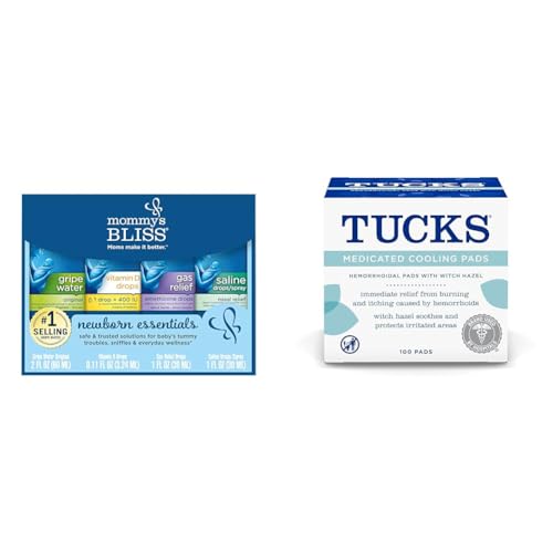 Image of Mommy's Bliss Newborn Essentials Gift Set, Includes Gripe Water & TUCKS Medicated Cooling Pads, 100 Count – Pads with Witch Hazel