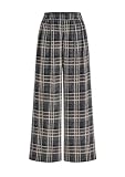 PRETTYGARDEN Casual Women's Pants 2026 Elastic Waist Palazzo Long Pajama Wide Leg Trousers Knit Fall Outfits with Pockets (Plaid Navy,X-Large)