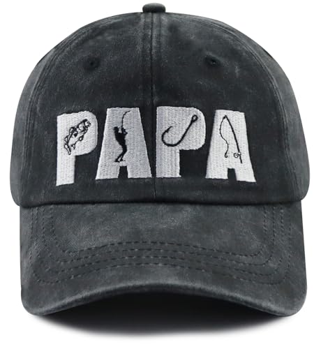 Image of Fishing Papa Hats for Men, Funny Cotton Embroidered Fishing Decor Baseball Cap for Dad Father Papa