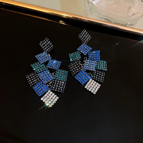 Taufe Long Tassel Geometric Square Crystal Drop Earrings For Women Multicolor Rhinestone Dangle Earrings Travel Party Jewelry Pearl Hoop Earrings (Color : Green) #TOP2