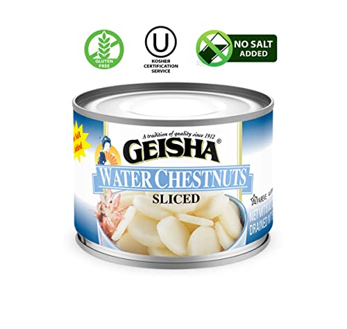 Image of GEISHA Water Chestnuts Sliced 8OZ. (Pack of 12), Water Chestnuts | Kosher Certified － No Salt & Sugar added － Gluten Free－Less than 100 Calories per Container