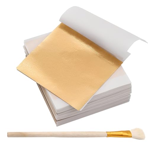 LACHT 100 Fogli Fogli Imitazione Foglia D'Oro Foglio Con Pennello Per Progetto Artistico, Fiocchi D'Oro Per La Decorazione Di Mobili Per Unghie In Resina(Non Commestibili)