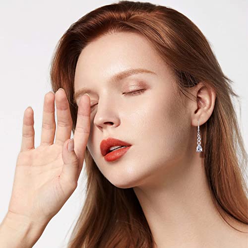 Women Formal Earrings Evening Wear - Guesma 8X6Mm Sterling Silver Leverback Earrings Cubic Zirconia Teardrop Created Birthstone Crystal - Dangle Earrings For Women Infinity Jewelry #TOP4