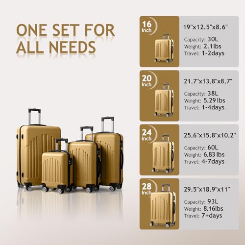 Luggage Suitcase Luggage 4 Piece Set Suitcase Lightweight,16in 20in 24in 28in Carry On Suitcases, Luggage Set with Wheels - Mustard Yellow3