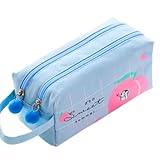 Estojo Escolar Feminino Grande Juvenil Organizador Box Necessaire Cor Rosa Azul Lona Divisórias Alça Zíper Espaçoso (Azul)