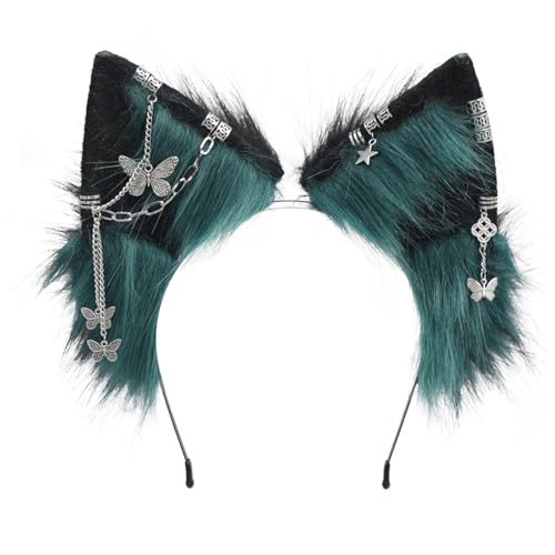 QUICOMP Wolf Ears Tail Costume Wolf Ear Headband Fox Ear Tail Wolf Cosplay Props (Black Green)