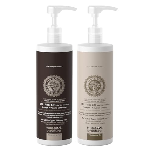 Tweak’d by Nature - 2XL Fiber Lift Volumizing and Thickening Shampoo and Conditioner Set, Multitasking Shampoo and Vanilla Body Wash, Non Toxic, Paraben Free, Sulfate Free (Vanilla Waffle) (2 x 24oz)