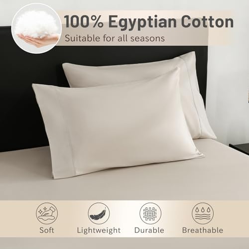 MEISHANG Extra Deep Pocket California King Sheets Cotton - 1000 Thread Count Sheets -Fits 18"-24" in Deep Mattress,100% Egyptian Cotton,Sateen Weave, Soft & Breathable - 4 Piece (Cal King, Linen)