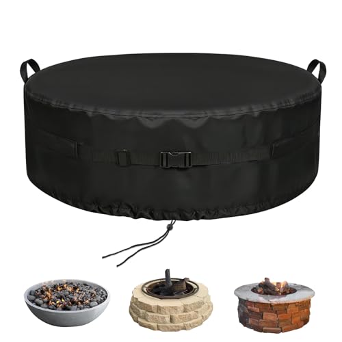 Onlyme Fire Pit Cover Round, 39-42 Inch Outdoor Firepit Covers 600D-42*9In