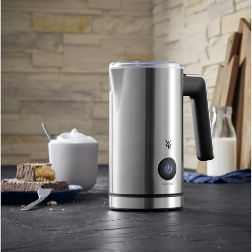 Foto von WMF Stelio Milchaufschäumer elektrisch, 500 Watt, 150-250 ml, Antihaftbeschichtung, kabellos, für Milchschaum heiss und kalt, heiße Schokolade, cromargan matt/silber