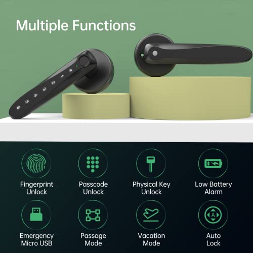 Fingerprint Door Lock with Keypad, Keyless Entry Door Lock with Handle, 6in1 Biometric Digital