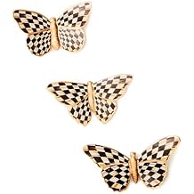 MACKENZIE-CHILDS Set of 3 Decorative Magnets, Magnetic Art for Metal Items and Refrigerator Decor, Courtly Check Butterfly