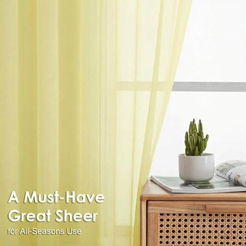 Image of OVZME Sheer Curtains 63 inch Length 2 Panels Set for Bedroom Living Room, Soft Airy Elegant Light Filtering Sheer Curtains, Dual Rod Pocket Window Drapes, Each 42W x 63L Inches, Light Yellow