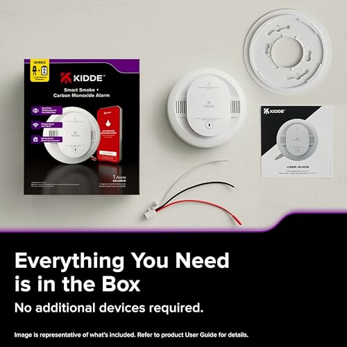 Image of Kidde Hardwired Kidde App Enabled Smart Smoke and Carbon Monoxide Detector, AA Battery Backup, Voice Alerts, Interconnected Alarm