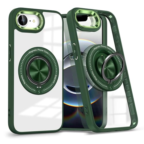 �w�ʃ����O �X�^���h�@�\ �N���A�P�[�X iPhone 16e �p �P�[�X �J�����g���^���b�N TPU �N���APC �ϏՌ� ���^ �y�� �A�C�t�H��16e �J�o�[ �X�g���b�v�z�[�� iPhone16e �ԍڃz���_�[ Magsafe�Ή� (�O���[��)