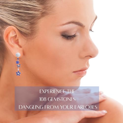 Mismatched Moissanite Earrings for Women – 102 Stones with Sapphire, Tanzanite & Cubic Zirconia – Sterling Silver Rhodium-Plated Dangle Earrings – Unique Gift for Her, Graduation, Birthday, Valentine’s Day, Mother’s Day2