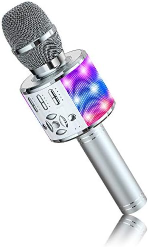 BONAOK Wireless Microphone Bluetooth, Lyrics (Voice) Elimination Karaoke Wireless Mic, Mic with Led Lights, Home Party KTV Karaoke Machine,Compatible with IOS Android Bluetooth Devices(Space Gray)
