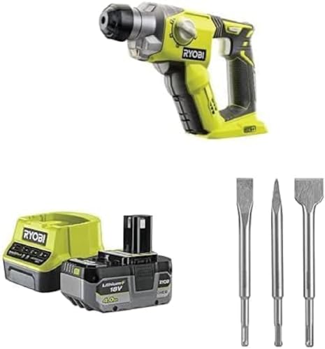 Ryobi - Marteau perforateur SDS+ 18V - 4 modes : perçage, perforation, burinage, burinage flottant - 1,3 J Epta - capacité 16 mm- 1 batterie 4Ah, 1 chargeur rapide & 3...