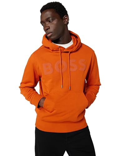 BOSS Men's Webasic Hood Relaxed Fit Cotton Terry Hoodie with Large Logo, 842open orange, M
