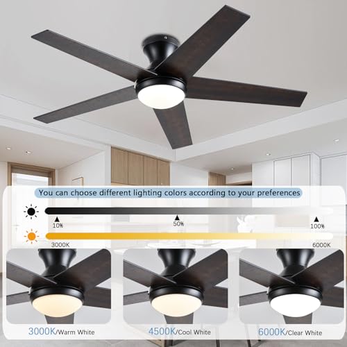 Image of Ayaoty Ceiling Fans with Lights, 52 inch Low Profile Indoor Ceiling Fan with Light and Remote Control, Dimmable, Noiseless, Reversible, Brown Ceiling Fan for Bedroom, Indoor /Outdoor Use