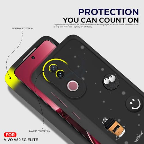 Image of AESTMO Back Case Cover for iQOO Z10R 5G / Vivo V50 / V50e 5G / Vivo T4R 5G | Cute Fun Cartoon 3D Ball | Coffee Silicone Case | Full Body Protection | Camera Protection Back Cover (Black)