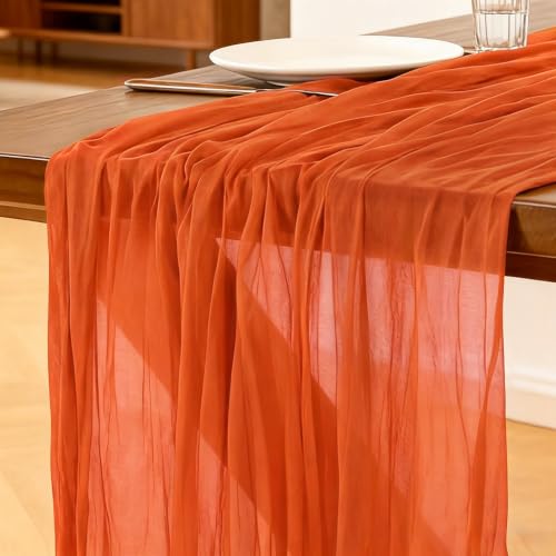 Camino De Mesa Rojo Anaranjado, 300 X 90 Cm Camino De Mesa De Gasa Bohemio Para Bodas, Fiestas, Navidad Nochevieja, Baby Showers Y Despedidas De Soltera, Decoración De Mesa De Cocina