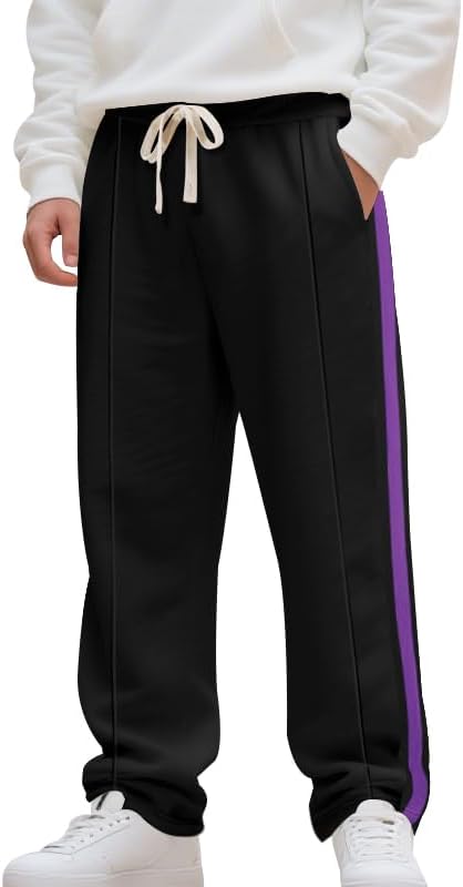 ZOCANIA Mens Casual Pants Men Knitted Wide Leg Striped Elastics Waist Straight Leg Trousers Men's Pant with Pockets