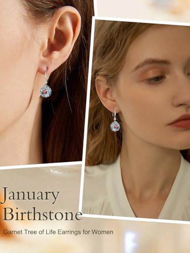 TOUPOP Tree of Life Birthstone Earrings for Women 925 Sterling Silver Family Tree Dangle Earrings Austrian Crystal Jewelry Birthday Christmas Gifts for Her Girlfriend Wife Mom3