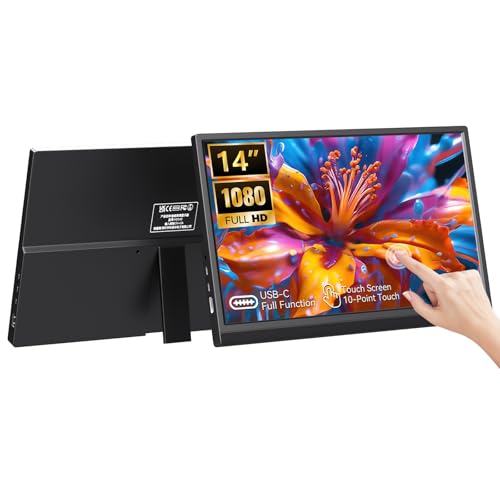 Image of 14 Inch Touchscreen Portable Monitor, FHD 1080P IPS HDR Ultra Slim Travel Screen, USB-C Powered with Built-in Speakers for Laptop, PC, Mac, PS4, PS5, Xbox Gaming Consoles