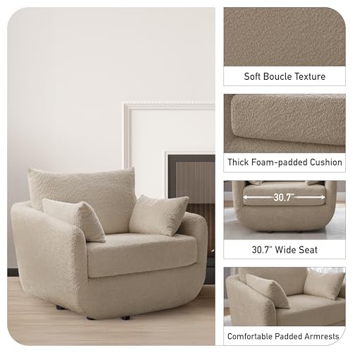 360° Swivel Accent Armchair, 39.3" Oversized, Camel | Sherpa Boucle Fabric Sofa Chair with Removable Back & Arm Pillows, Swivel Chair with Cozy Soft Padded - Image 6
