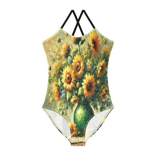 Sunflower Oil Painting Swimsuit for Girls Bathing Suit One Piece Swimsuits Summer Beach Swimwear